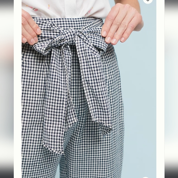 Cartonnier by Anthropologie Tie Waist Gingham Linen Blend Trouser - Picture 2 of 16